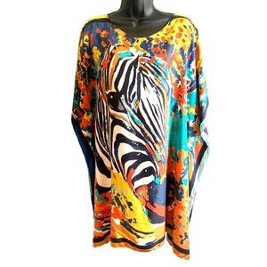 Eliza Christoph silk kaftan beautiful  vivid colors 56 wide 34 long.  Rolled hem